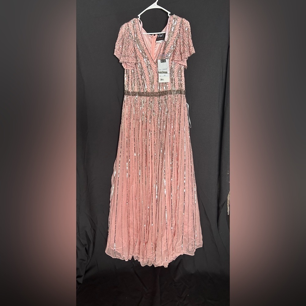 Mac Duggal 5444 or 70108 NWOT Striped SEQUIN V-NECK GOWN - Picture 4 of 5
